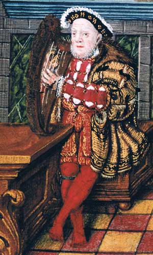 Henry the eighth playing a harp