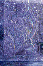 Detail of the mermaid on the left side of the Kilcoy Castle mantle carving.