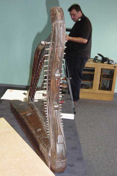 Photograph of the Downhill harp ready to be inspected