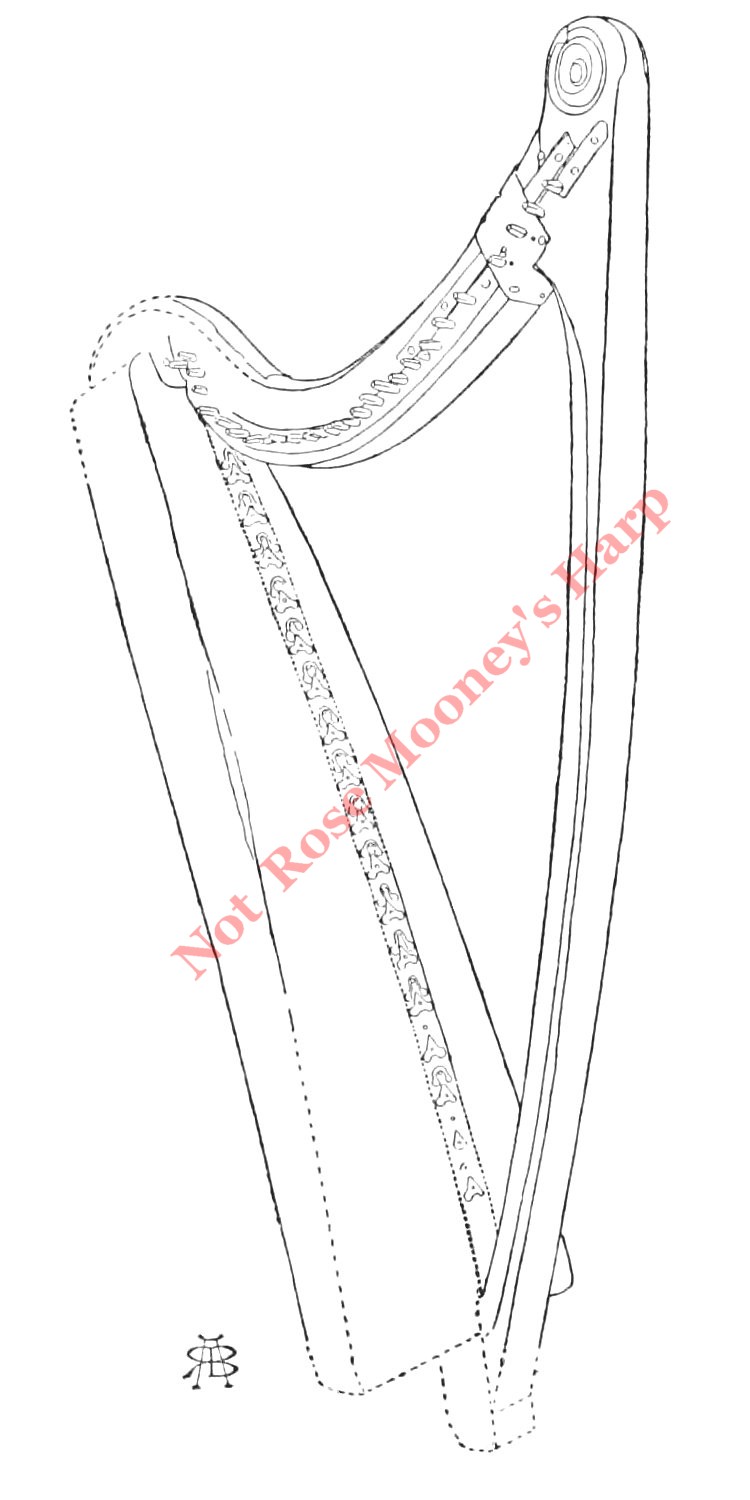 Armstrong's drawing of the Royal Irish Academy No. 2 harp taken from The Irish and the Highland Harps.