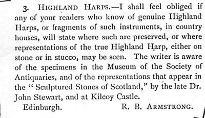 The advertisement that Robert Bruce Armstrong placed in Scottish Notes And Queries
